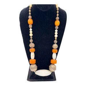 Tribal Chunky Antique Tibetan Amber Beads w White Quartz or Jade Pendant